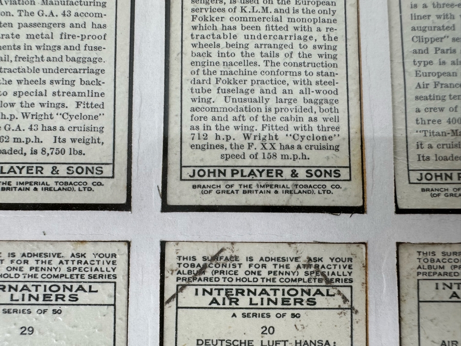 International Air Liners John Player and Sons Original Cigarette Cards - 25 Cards Mounted and Framed [Photo 24]
