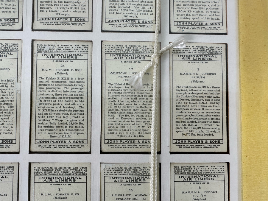 International Air Liners John Player and Sons Original Cigarette Cards - 25 Cards Mounted and Framed [Photo 16]