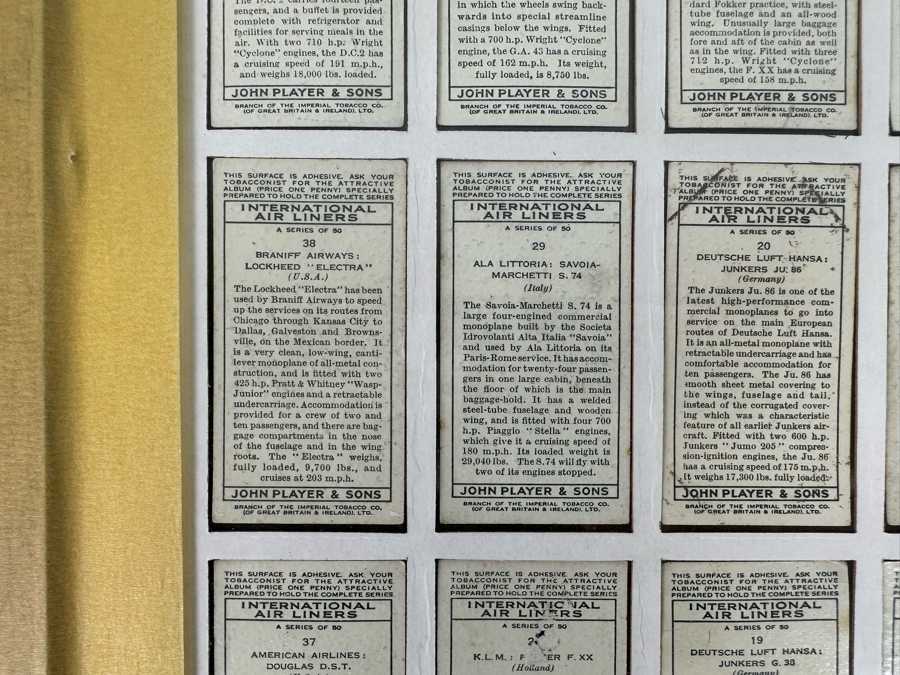 International Air Liners John Player and Sons Original Cigarette Cards - 25 Cards Mounted and Framed [Photo 21]