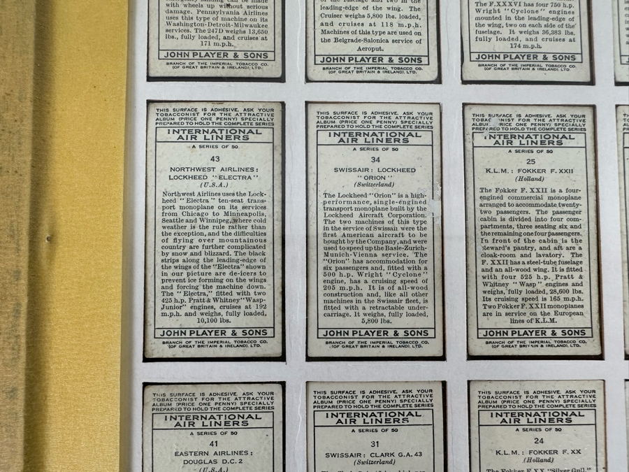 International Air Liners John Player and Sons Original Cigarette Cards - 25 Cards Mounted and Framed [Photo 17]