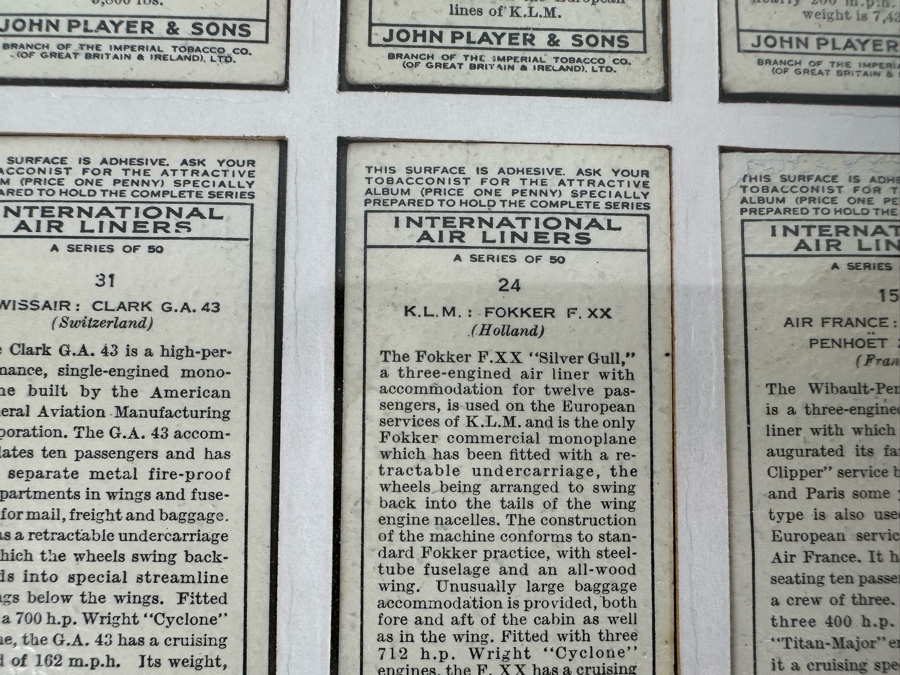 International Air Liners John Player and Sons Original Cigarette Cards - 25 Cards Mounted and Framed [Photo 25]