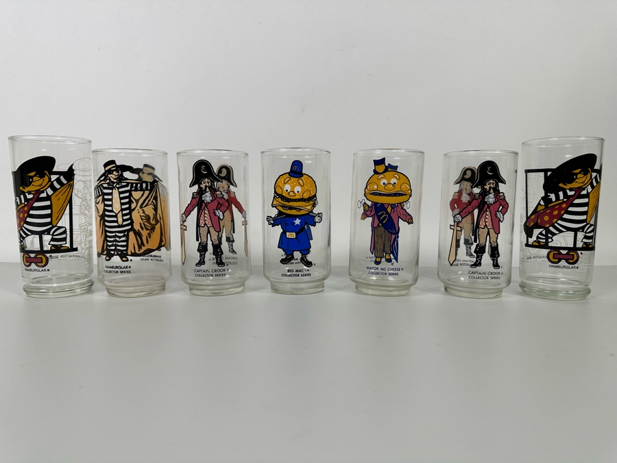 Lot of 7 McDonald Action and Collector Series Drinking Glasses including Hamburglar,  Big Mac, Mayor McChesse and Captain Crook [Photo 2]