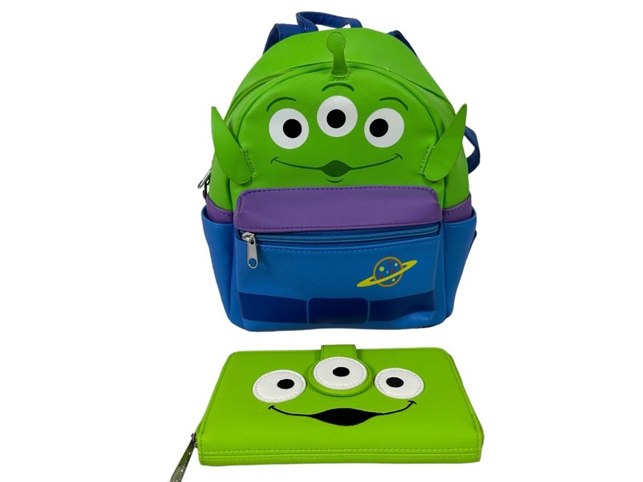   Disney Parks Loungefly Toy Story Alien Mini Backpack and Matching Wallet