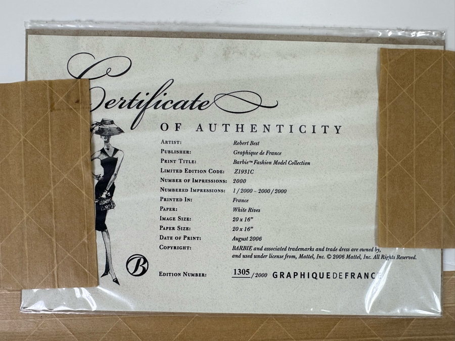 Barbie Fashion Model Collection Print By Artist Robert Best - Limited Edition 1305/2000 16W x 20H Frame: 19W x 23.5H [Photo 10]