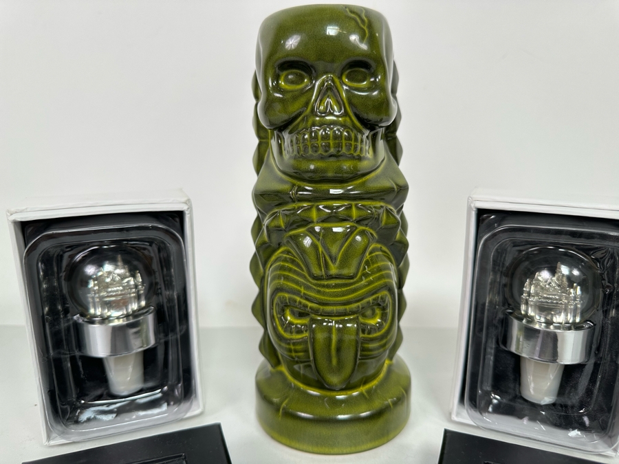 Disneyland Resort Pair of Bottle Stoppers and Good Ol' Skully Tiki Mug [Photo 4]