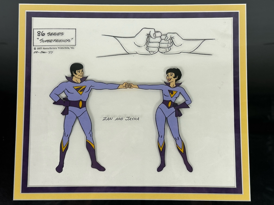 Wonder Twins Cel Animation 86 Series 'Super Friends' 1977 Hanna-Barbera Productions, Inc Jan 28, 1977 12 X 10 Framed 23.5 X 21.5