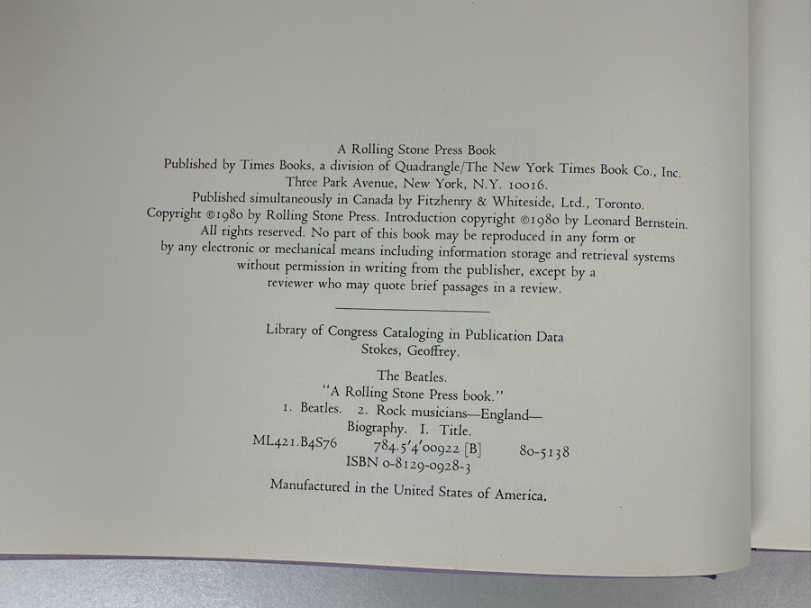 First Edition Hardcover Book The Beatles With Introduction By Leonard Bernstein & Jacket Artwork By Andy Warhol 1980 Plus Five Topps Beatles Picture Trading Cards [Photo 6]