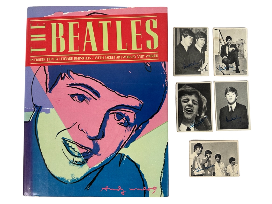 First Edition Hardcover Book The Beatles With Introduction By Leonard Bernstein & Jacket Artwork By Andy Warhol 1980 Plus Five Topps Beatles Picture Trading Cards