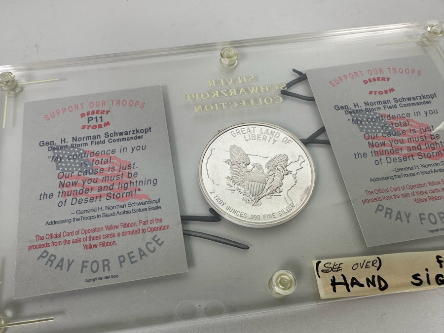 2 Troy Ounces .999 Fine Silver Schwarzkopf Collection Hand Signed Official Card of Operation Yellow Ribbon  [Photo 12]