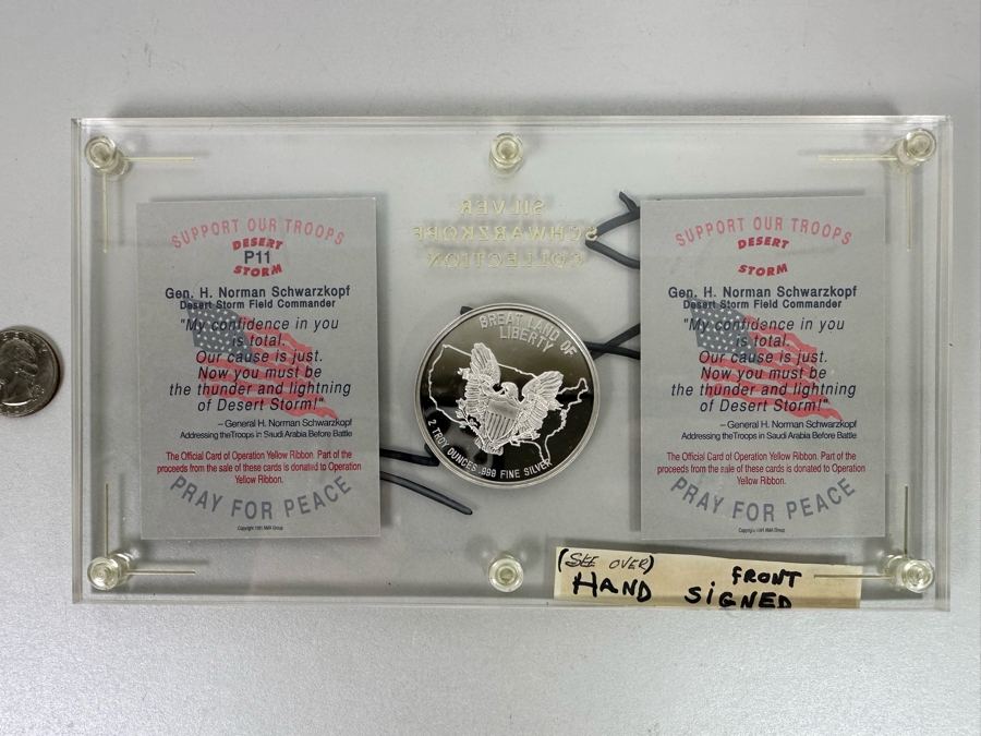 2 Troy Ounces .999 Fine Silver Schwarzkopf Collection Hand Signed Official Card of Operation Yellow Ribbon  [Photo 10]