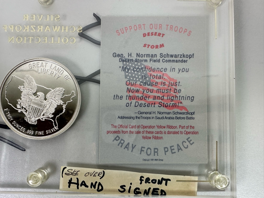 2 Troy Ounces .999 Fine Silver Schwarzkopf Collection Hand Signed Official Card of Operation Yellow Ribbon  [Photo 14]
