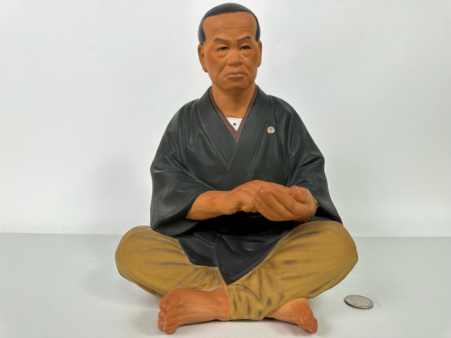 Vintage Japanese Hakata Urasaki Hand Painted Ceramic Doll Figurine Seated Man 8W X 12.5H [Photo 3]
