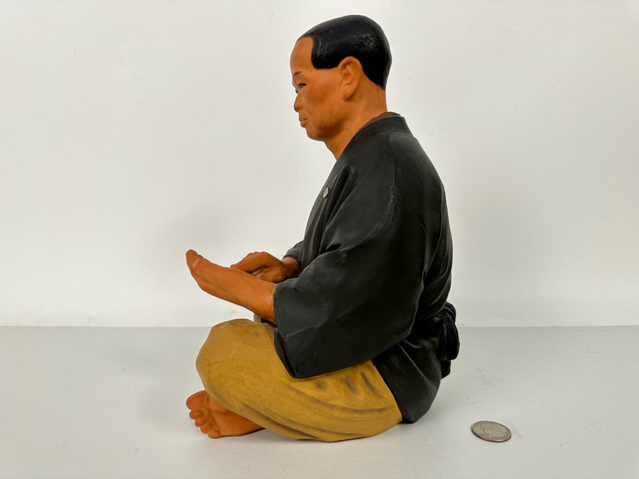 Vintage Japanese Hakata Urasaki Hand Painted Ceramic Doll Figurine Seated Man 8W X 12.5H [Photo 9]