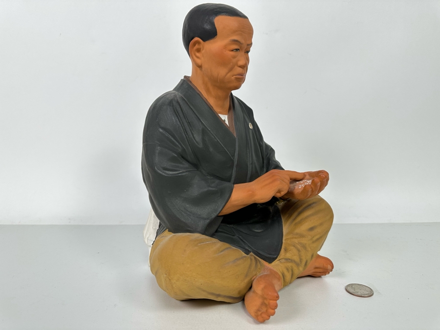 Vintage Japanese Hakata Urasaki Hand Painted Ceramic Doll Figurine Seated Man 8W X 12.5H [Photo 7]