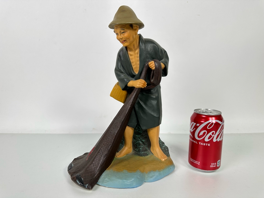 Vintage Japanese Hakata Urasaki Hand Painted Ceramic Doll Figurine Fisherman With Net 8.5W X 12.5H [Photo 15]