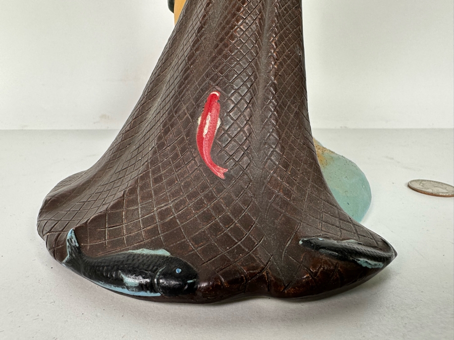 Vintage Japanese Hakata Urasaki Hand Painted Ceramic Doll Figurine Fisherman With Net 8.5W X 12.5H [Photo 7]