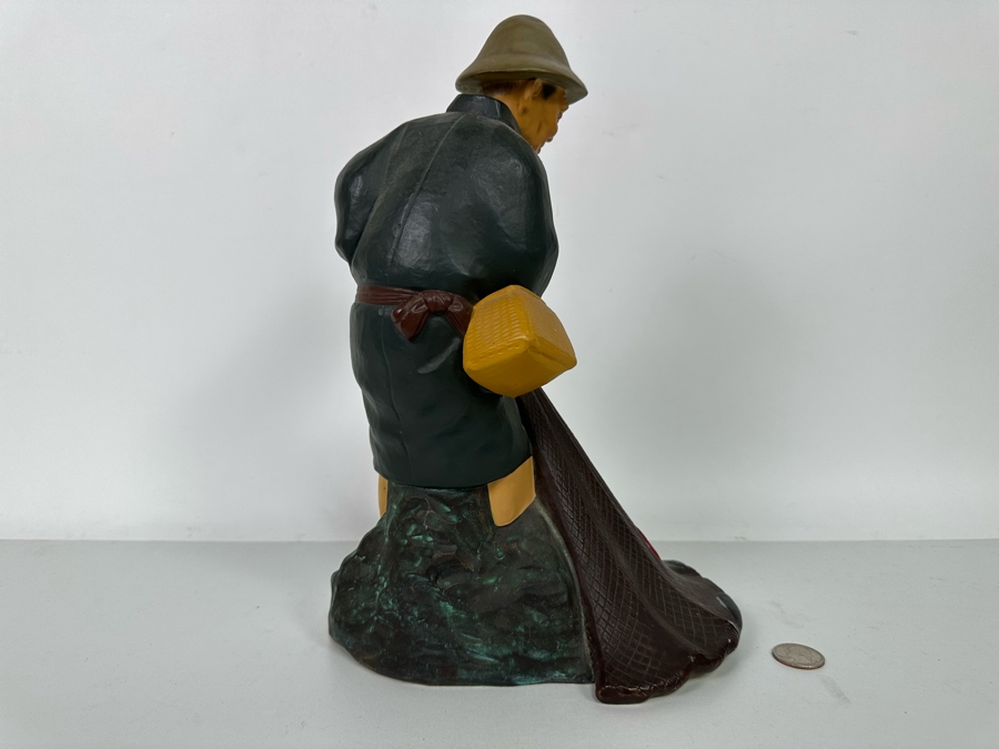 Vintage Japanese Hakata Urasaki Hand Painted Ceramic Doll Figurine Fisherman With Net 8.5W X 12.5H [Photo 8]