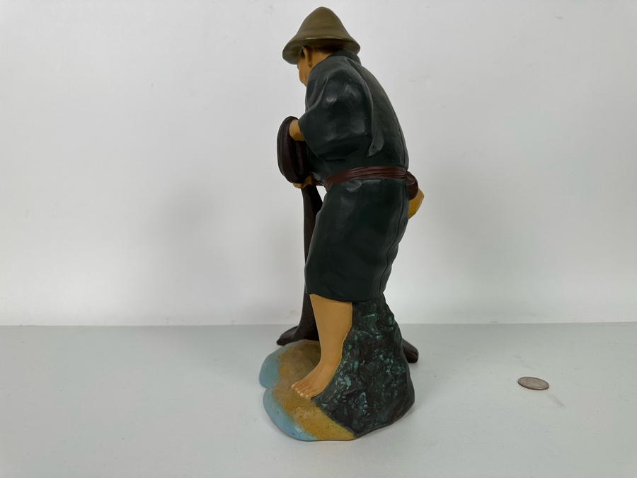 Vintage Japanese Hakata Urasaki Hand Painted Ceramic Doll Figurine Fisherman With Net 8.5W X 12.5H [Photo 9]