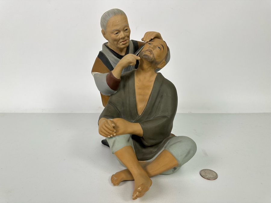 Vintage Japanese Hakata Urasaki Hand Painted Ceramic Doll Figurine Woman Shaving Man 9W X 9H [Photo 3]