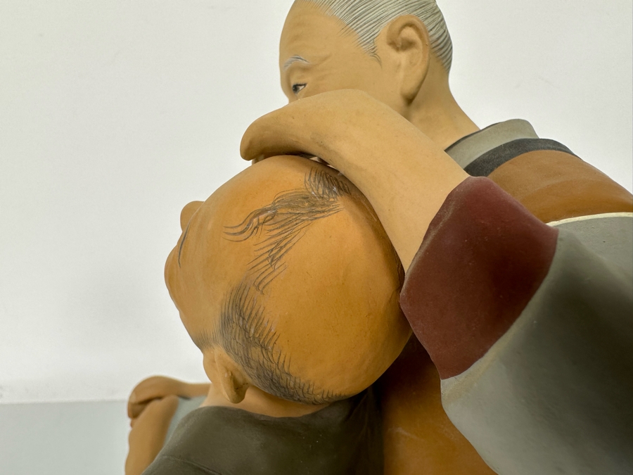 Vintage Japanese Hakata Urasaki Hand Painted Ceramic Doll Figurine Woman Shaving Man 9W X 9H [Photo 12]