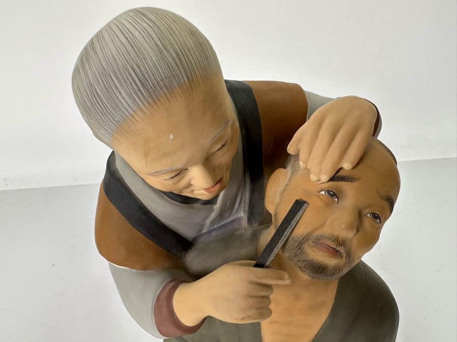 Vintage Japanese Hakata Urasaki Hand Painted Ceramic Doll Figurine Woman Shaving Man 9W X 9H [Photo 7]