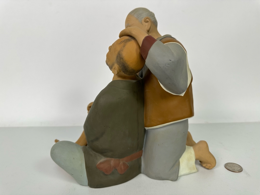 Vintage Japanese Hakata Urasaki Hand Painted Ceramic Doll Figurine Woman Shaving Man 9W X 9H [Photo 11]