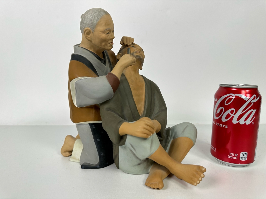 Vintage Japanese Hakata Urasaki Hand Painted Ceramic Doll Figurine Woman Shaving Man 9W X 9H [Photo 16]