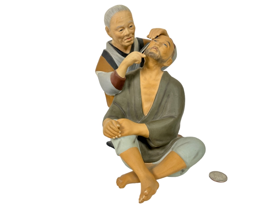 Vintage Japanese Hakata Urasaki Hand Painted Ceramic Doll Figurine Woman Shaving Man 9W X 9H [Photo 1]