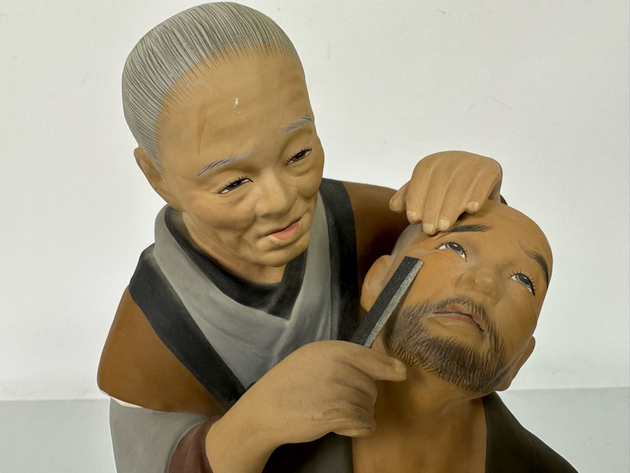 Vintage Japanese Hakata Urasaki Hand Painted Ceramic Doll Figurine Woman Shaving Man 9W X 9H [Photo 6]