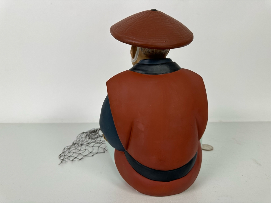 Vintage Japanese Hakata Urasaki Hand Painted Ceramic Doll Figurine Man With Fishing Net 6W X 8.5H [Photo 7]