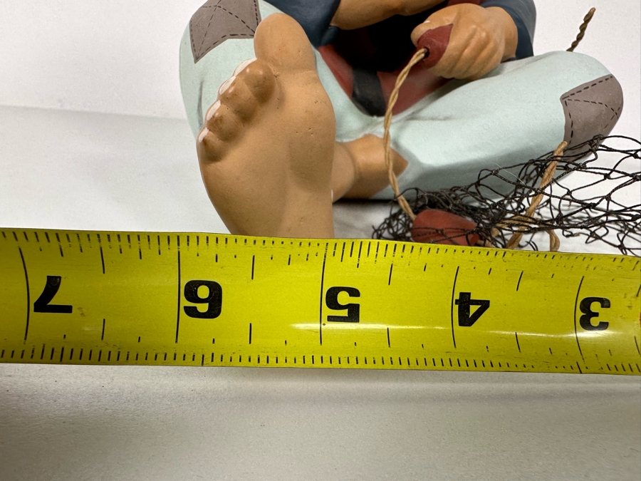 Vintage Japanese Hakata Urasaki Hand Painted Ceramic Doll Figurine Man With Fishing Net 6W X 8.5H [Photo 12]