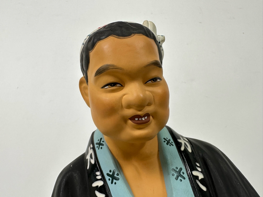 Vintage Japanese Hakata Urasaki Hand Painted Ceramic Doll Figurine Man Weaving Basket 8W X 9H [Photo 4]