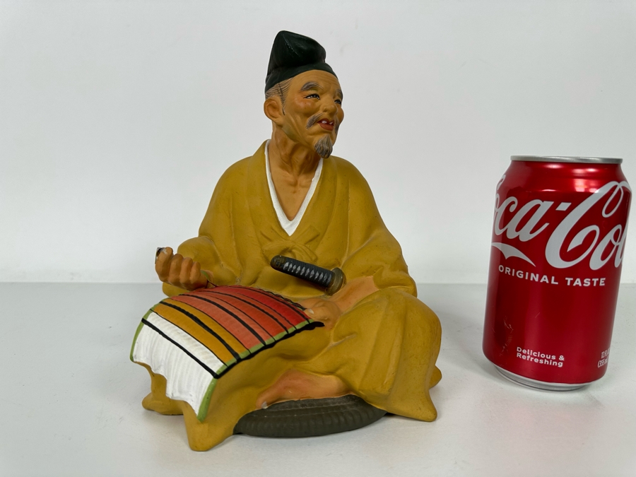 Vintage Japanese Hakata Urasaki Hand Painted Ceramic Doll Figurine Seated Man With Sword 6W X 7.5H [Photo 13]