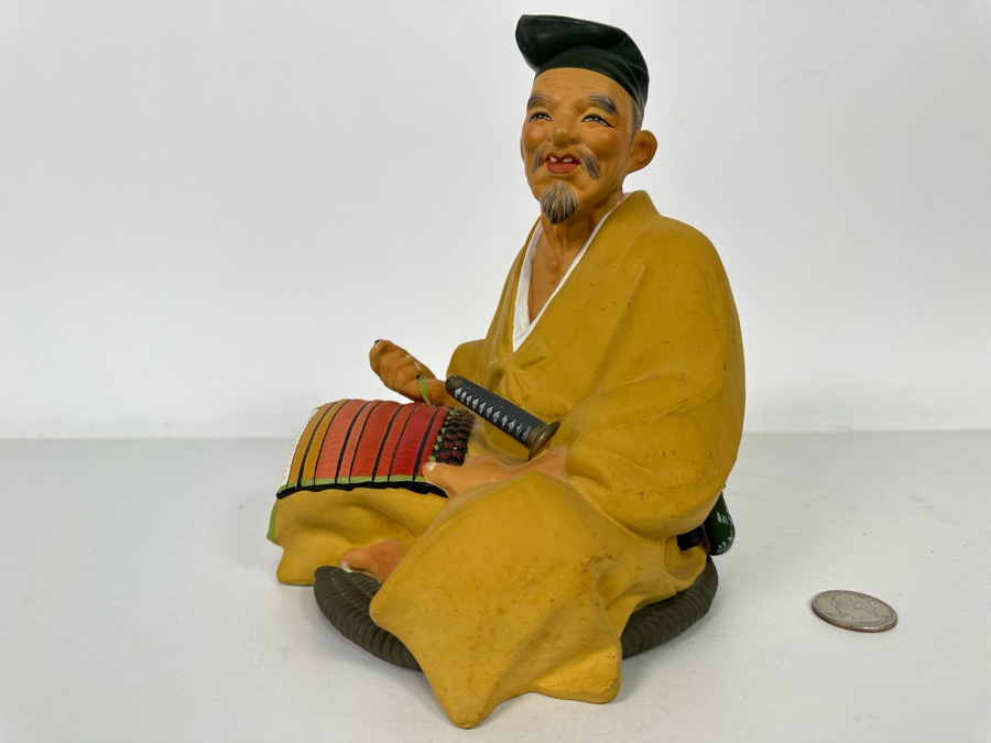 Vintage Japanese Hakata Urasaki Hand Painted Ceramic Doll Figurine Seated Man With Sword 6W X 7.5H [Photo 6]