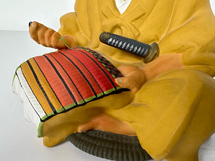 Vintage Japanese Hakata Urasaki Hand Painted Ceramic Doll Figurine Seated Man With Sword 6W X 7.5H [Photo 5]