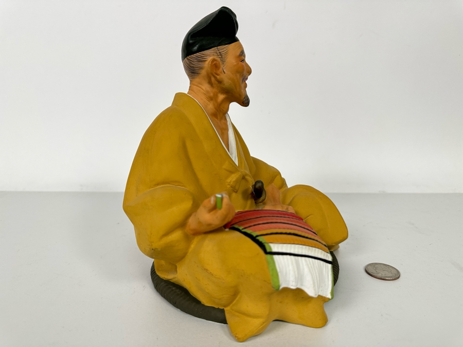 Vintage Japanese Hakata Urasaki Hand Painted Ceramic Doll Figurine Seated Man With Sword 6W X 7.5H [Photo 8]