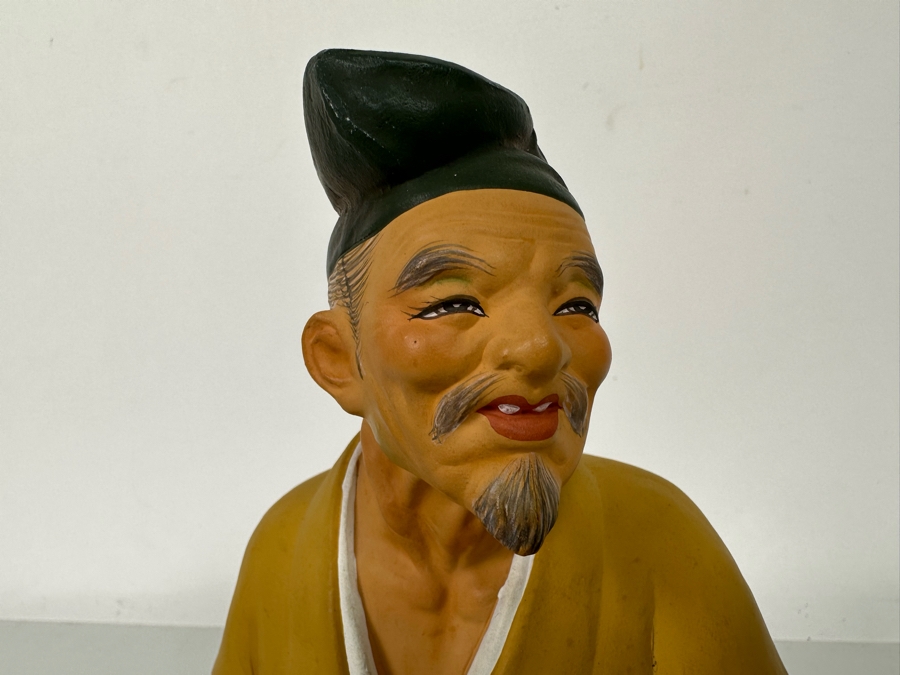 Vintage Japanese Hakata Urasaki Hand Painted Ceramic Doll Figurine Seated Man With Sword 6W X 7.5H [Photo 4]