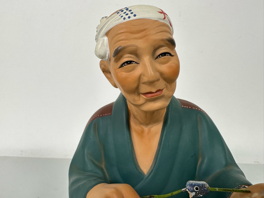 Vintage Japanese Hakata Urasaki Hand Painted Ceramic Doll Figurine Seated Man 5W X 7H [Photo 7]