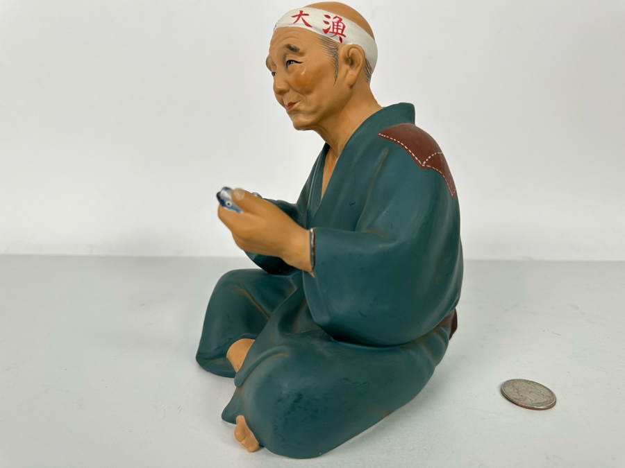 Vintage Japanese Hakata Urasaki Hand Painted Ceramic Doll Figurine Seated Man 5W X 7H [Photo 8]