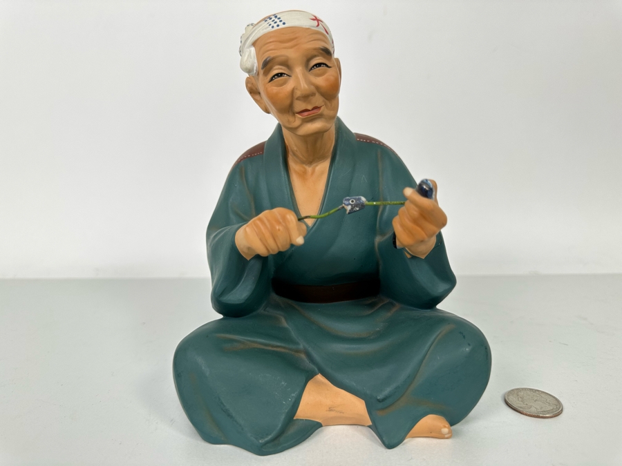 Vintage Japanese Hakata Urasaki Hand Painted Ceramic Doll Figurine Seated Man 5W X 7H [Photo 3]