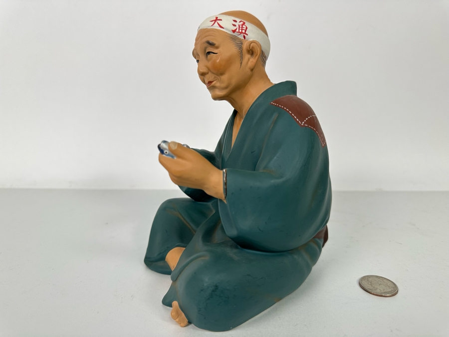Vintage Japanese Hakata Urasaki Hand Painted Ceramic Doll Figurine Seated Man 5W X 7H [Photo 9]