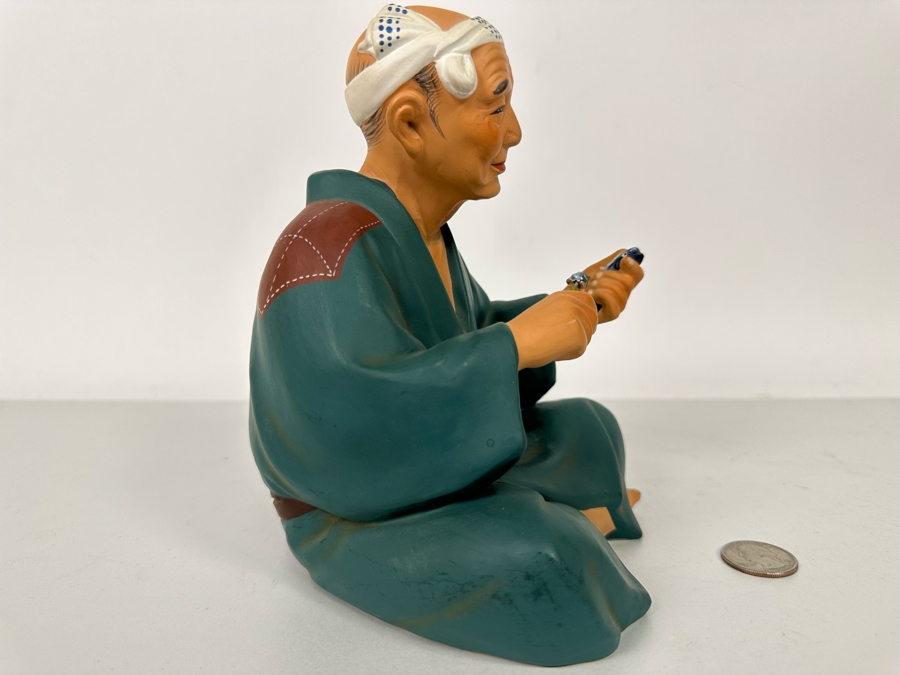 Vintage Japanese Hakata Urasaki Hand Painted Ceramic Doll Figurine Seated Man 5W X 7H [Photo 11]