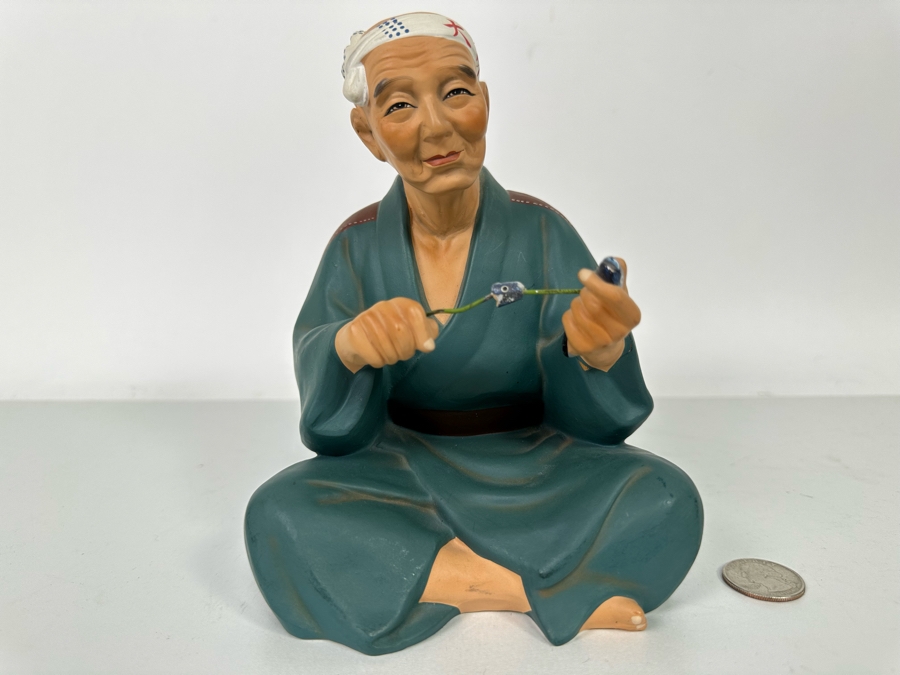 Vintage Japanese Hakata Urasaki Hand Painted Ceramic Doll Figurine Seated Man 5W X 7H [Photo 2]