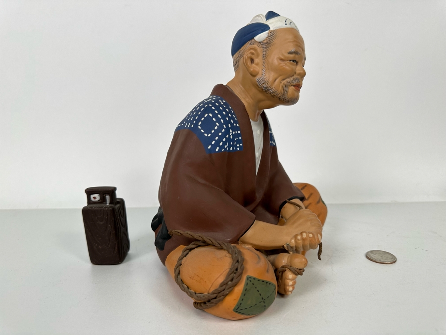 Vintage Japanese Hakata Urasaki Hand Painted Ceramic Doll Figurine Seated Man 7.5W X 8H [Photo 6]