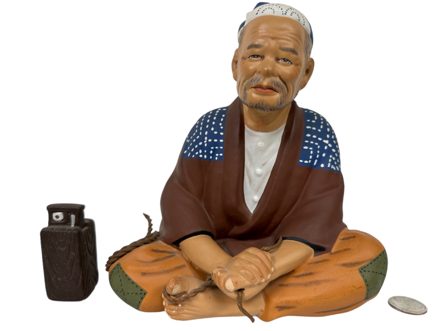 Vintage Japanese Hakata Urasaki Hand Painted Ceramic Doll Figurine Seated Man 7.5W X 8H [Photo 1]