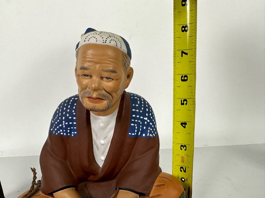 Vintage Japanese Hakata Urasaki Hand Painted Ceramic Doll Figurine Seated Man 7.5W X 8H [Photo 16]