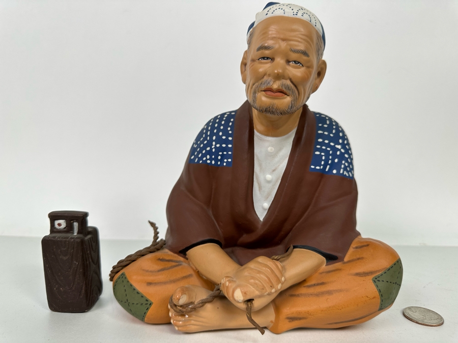 Vintage Japanese Hakata Urasaki Hand Painted Ceramic Doll Figurine Seated Man 7.5W X 8H [Photo 2]