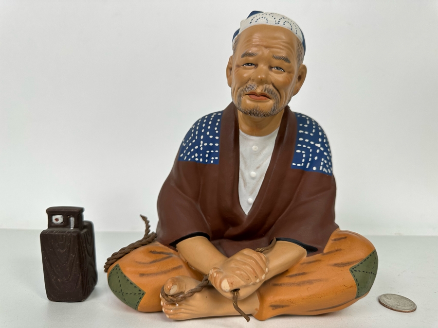 Vintage Japanese Hakata Urasaki Hand Painted Ceramic Doll Figurine Seated Man 7.5W X 8H [Photo 3]