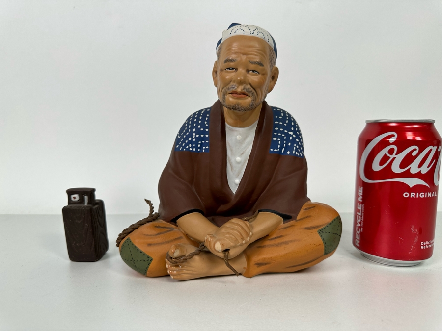 Vintage Japanese Hakata Urasaki Hand Painted Ceramic Doll Figurine Seated Man 7.5W X 8H [Photo 14]