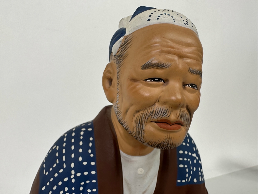 Vintage Japanese Hakata Urasaki Hand Painted Ceramic Doll Figurine Seated Man 7.5W X 8H [Photo 5]
